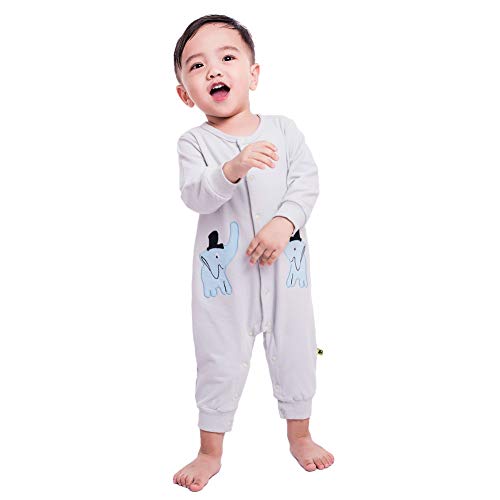Teeker Unisex Baby Jumpsuit Cotton Onesies Baby Romper Long Sleeve Bodysuit Elephant Print Baby Outfit,Gray,3 to 6 Month