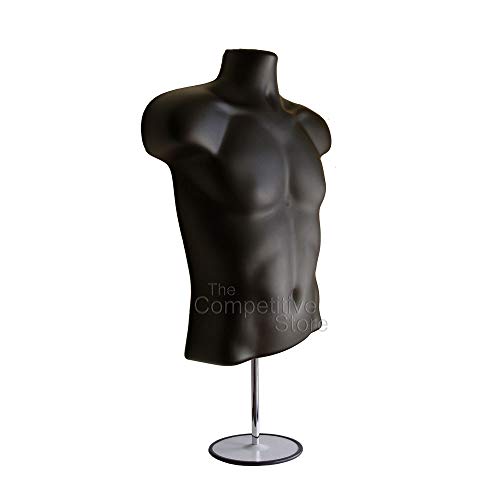 2-Pack Male Mannequin Torso, Dress Form Hollow Back Body Tshirt Display, w/Stand for Counter by EZ-Mannequins for Craft Shows, Photos or Design, Easy to Assemble and Store, S-M Clothing Sizes, Black. - Thumbnail 4
