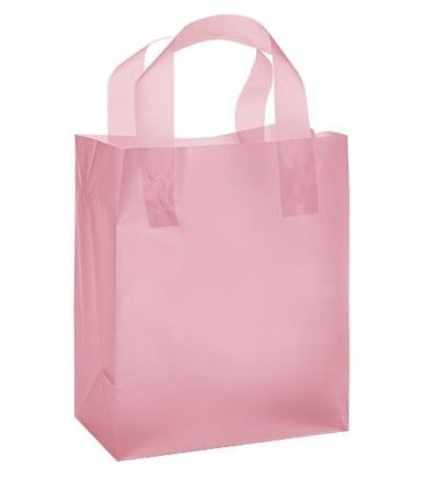 Pink Frosted Plastic Gift Bags with Handle (8"x5"x10") 24 Units