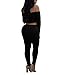 Vamvie Women's Sexy 2 Pieces Off Shoulder Long Sleeve Crop Top+Long Pant Bodycon Jumpsuit Skinny Romper Black Large