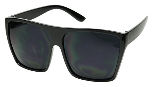 Basik Eyewear - Extremely Dark X Large Oversized Flat Top Rectangular UV400 Sunglasses (Glossy Black, 5.7 in. (146 mm))
