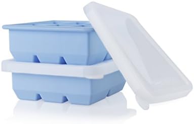 Baby Food Tray Storage Container: Set of 2 Reusable Silicone Freezer Storage Cubes for Breastmilk or Homemade Baby Food - 2 Ounce Cubes in Eco Friendly Stackable Trays with Lids