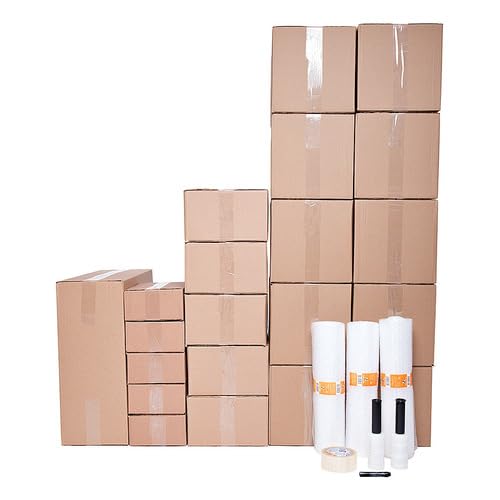 Kit Mudança Completo Caixas de Papelão Reforçadas Plástico Bolha Filme Stretch com Aplicador, Fita Adesiva e Caneta Permanente Embalagem para Mudança Proteção de Louças e Objetos Frágeis E-commerce