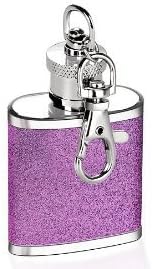 Purple Glitter Portable 1oz Mini Stainless Steel Hip Flask Alcohol with Keychain