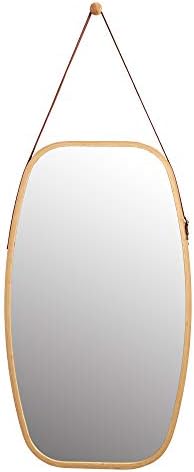 WILSHINE Bathroom Wall Hanging Mirror Bamboo Framed Rectangle Wall Mirror for Entryway Living Room with Rounded Corners and Faux Leather Strap, 29.1" x 16.9"