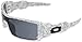 Oakley Oil Rig Men's Sunglasses, White/Text Print / Grey Lens