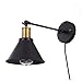 SEEBLEN Black Wall Sconce of 2, Industrial Style Plug in Wall Sconce Mini Adjustable Vintage Edison Simplicity Swing Arm Metal Wall Lamp Set of 2