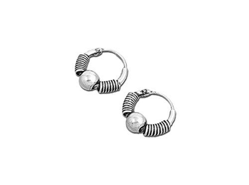 Tribal Artisan Jewelry Bali Hoop Earrings Sterling Silver 13x3
