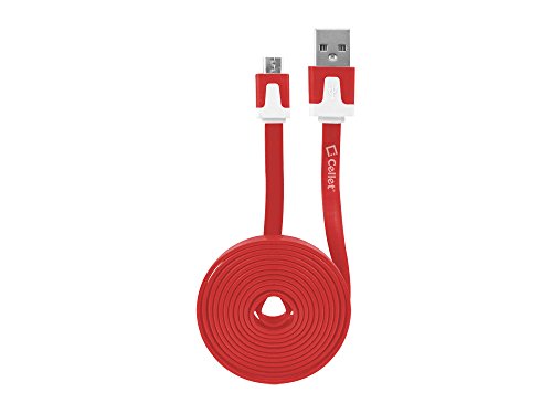 Cellet 4-Feet Flat Wire Micro Usb Charging/Data Cable For Samsung S3/S4/Note 2/3/Htc One/Moto X -Retail Packaging - Red