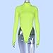 Azhong Women's Basic Solid Sexy Bodysuit Turtleneck Leotard Top Long Sleeve Bodycon Jumpsuit Stretchy Romper Neon Lime