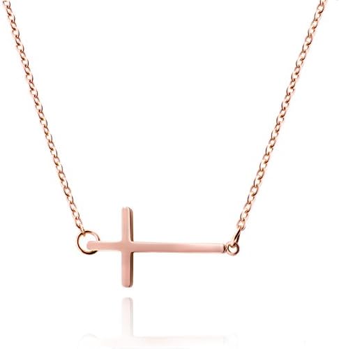WDSHOW Sideways Cross Necklace,Rose Gold or Silver,16.5-18.5 inch