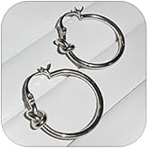 ALRNBY Gold Knot Hoop Earrings for Women Dainty Silver Medium Hoop Dangle Hypoallergenic Earrings Trendy Jewelry(Silver)