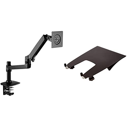 Amazon Basics Premium Single Monitor Stand Lift Engine Arm Mount, Aluminum Black Bundle with