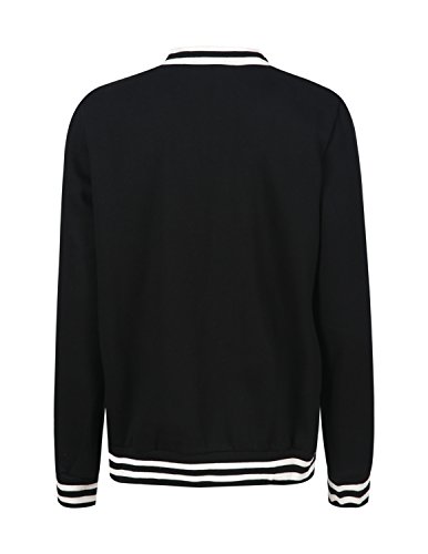 ASMAX HaoDuoYi Womens Varsity Ribbed Color Block Long Sleeve Baseball Bomber Jacket Black