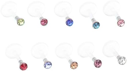 1-10pcs 16G 10mm Acrylic CZ Gem Labret Stud Monroe Bar Lip Ring Stud Piercing Punk
