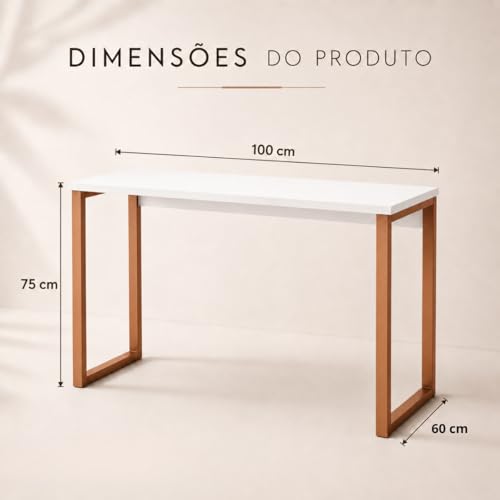 Mesa Escrivaninha Escritório Industrial 100x60cm MDF Premium Aço Cobre Rose