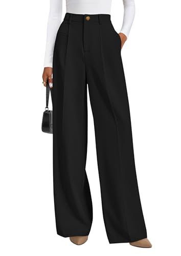 PRETTYGARDEN Pantalones de Vestir de Pierna Ancha para Mujer, Pantalones Casuales de Negocios, Sueltos, de Trabajo, Palazzo, Pantalones de Cintura Alta