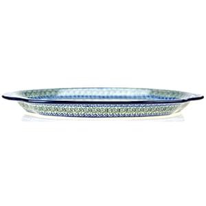Ceramika Artystyczna Polish Hand Painted Serving Tray 15.25″ x 10.5″ (Blue Bouquet)