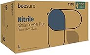 BeeSure BE1118 Nitrile Powder Free Exam Gloves, Large (Pack of 100),Strips