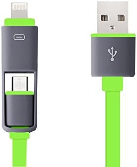 Apple or Android Charging/Data Sync Cable. Micro USB &amp; Lightning Connectors to USB in a convenient 2 meter (6.6 foot) length. (Green)