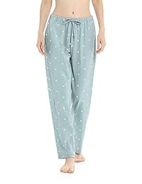 Genuwin - Pantalones de pijama de algodón para mujer, casuales, de bolsillo, para descansar, pijamas, 2 unidades, S~XL