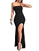 YMDUCH Women's Bodycon Strapless Lace up Side Split Backless Cocktail Maxi Dress Black