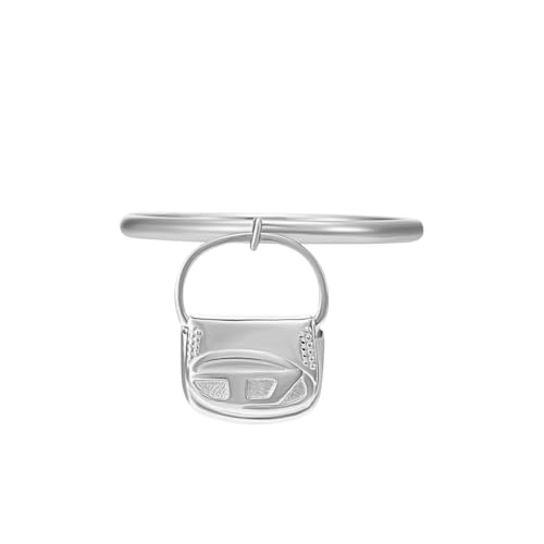 Diesel Oval D Logo Unisex Stainless Steel Rings with Pendant