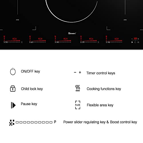 GIONIEN Induction Cooktop 36 inch with Flexi Bridge Elements Builtin 5