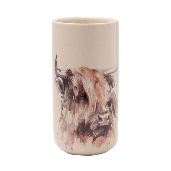 Widdop Tall Ceramic Vase - Highland Cow with Speckled Effect by Meg Hawkins - Lovely Gift Idea
