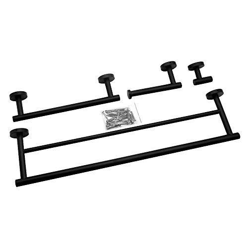 Gexmil Stainless Steel Bathroom Hardware Set Matte Black 4 Pieces Bathroom Hardware Accessories Sets Wall Mounted Double Towel Bar Towel Holder Hook Toilet Paper Holder Mounting Tools Included - Thumbnail 7