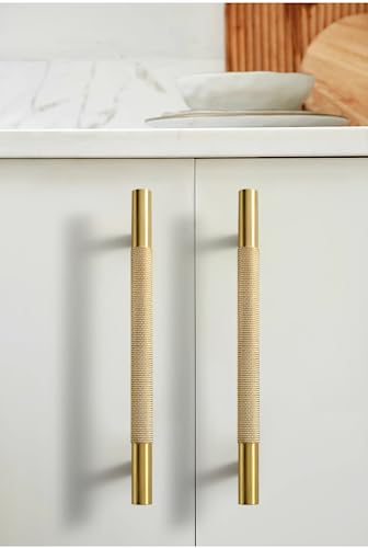SNBTLA Brass Drawer Cabinet Pulls, Brushed Gold Handles Hardware for Dresser Kitchen Bedroom Bathroom  (2 Pack, 5 inch(128mm) Hole Centers)