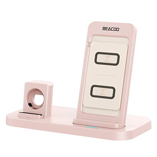 Beacoo 2 in 1 Phone Wireless Charger Stand & Charging Station Compatible for Apple Watch Holder for Apple iWatch/iPhone X/8 Plus/8 (Pink)