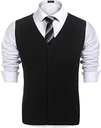 COOFANDY Men's Knit Sweater Vest Casual V-Neck Solid Basic Button Waistcoat