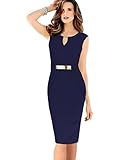 Babyonline Women's Key-hole Sleeveless Gold Belt Business Bodycon Midi Dress