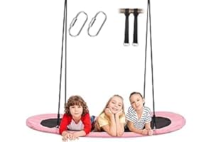 Lunafun 69" Giant Oval Tree Swing for Kids 700LBS Flying Platform Saucer Tree Swing Sets for Backyard Indoor with 2 Hanging Straps Pink
