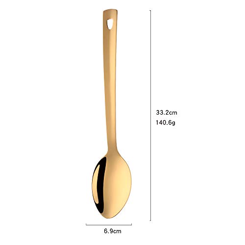 BuyGo Large Serving Spoon Stainless Steel Long Buffet Spoon Gold Solid Spoon with Mirror Polish, Dishwasher Safe, 13.07 inch