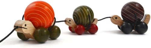 Handmade Wooden Pull Toy - Turtle Train with Rotating Balls - made using Natural Colors for Toddlers 18 months+, helps early education &amp; development | MA ME PA by Maya Organic (Orange, Green, Brown)