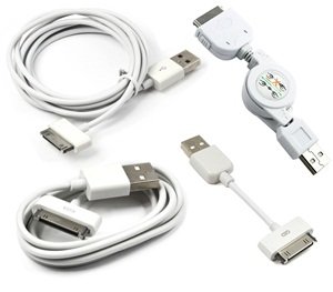 Case Star White 4 PCS (3 Inch/3 Ft/6 Ft/2.25 Ft Retractable) USB Charge and Sync Data Cable for iPod and iPhone