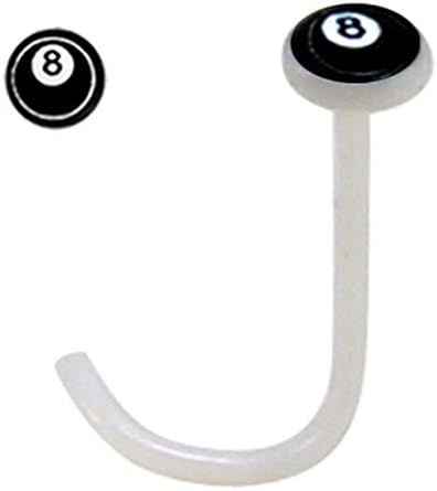 White Flexible UV 16G (1.2MM) twirl nose pins with picture design 8 ball