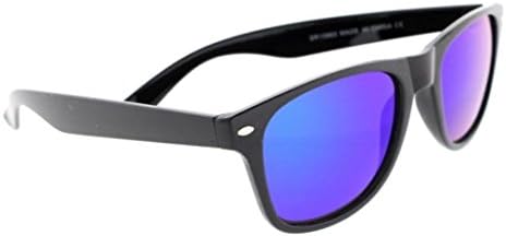 Classic Retro Wayfarer Non Polarized Sunglasses 80s Casual UV400 (Black, Blue Mirror)