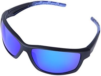 ULLERES Sports Sunglasses for Men or Women Cycling Driving Hiking Unbreakable Shades (Black, Blue REVO)
