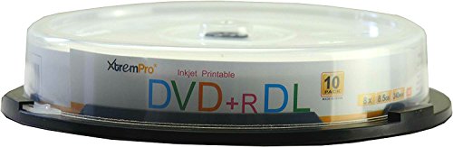 XtremPro DVD+R DL 8X 8.5GB 240min Recordable & White Inkjet Printable Double Layer DVD 10 Pack Blank Discs in Spindle - 11125
