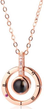 2019 new arrive rose gold projection 100 languages I love you charm heart pendant necklace for women choker lover gift (40cm, Rose Gold Round)
