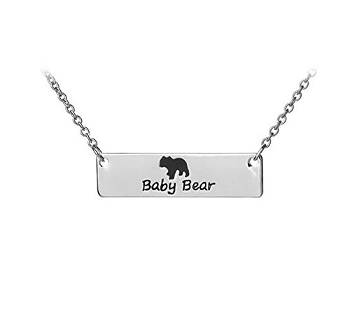 Meiligo Fashion Mother's Gift Love Heart baby bear Puzzle Dog Tag Necklace Jewlery Striped pendant Matching Engraved Bar Necklace Set (Necklace)