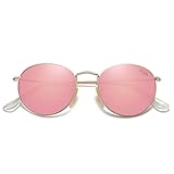 SojoS Small Round Vintage Mirror Lenses UV Protection Polarized Unisex Sunglasses SJ1014 With Gold Frame/Pink Lens