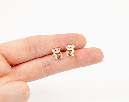 Handmade Lucky Cat Stud Earrings - Thumbnail 3