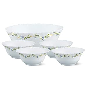 Larah by Borosil Cripper Opalware Pudding Set, 5-Pieces, White