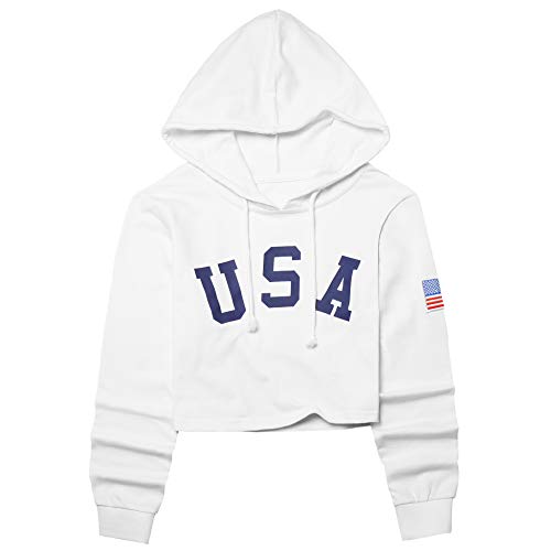 Mirawise Women's Cropped Hoodie Crop Sweatshirt Leather Contrast Stripes Long Sleeve Tops