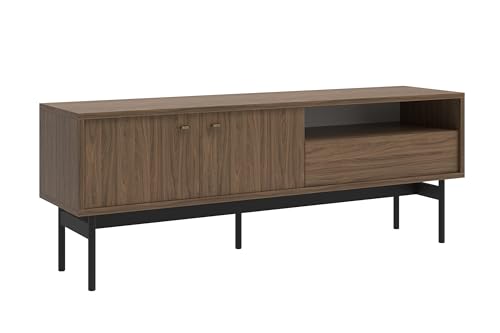 Selsey Stand on Legs TV Cabinet with Drawer Shelf Two Doors 154 cm Walnut Natural Olar, Walnuss Carini, One Size