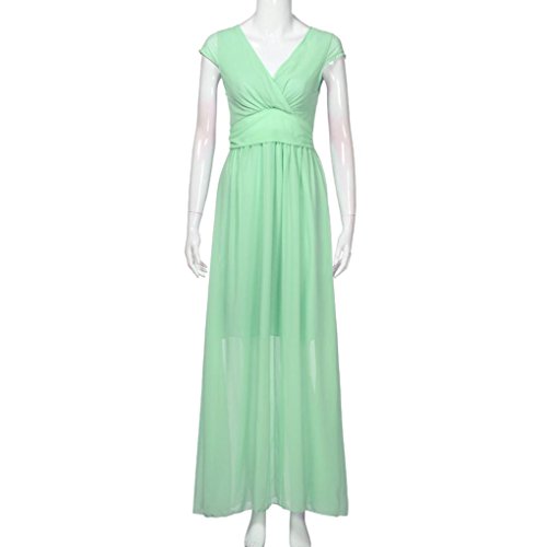 Vibola® Women' Dress, Fashion Casual Solid Chiffon V-Neck Evening Party Long Dress (Size:S, Mint Green) - Thumbnail 3